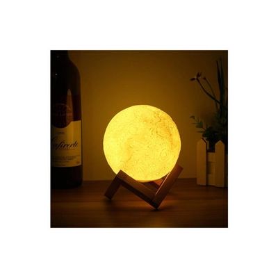 3D USB LED Moon Lamp With Stand White/Beige 19cm