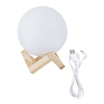 3D USB LED Moon Lamp With Stand And Cable White/Beige 16cm