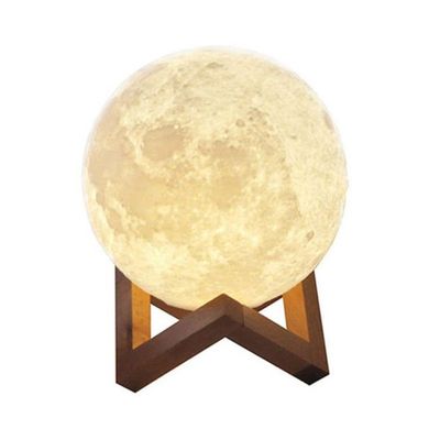 3D USB LED Moon Lamp With Stand Beige/Brown 21cm