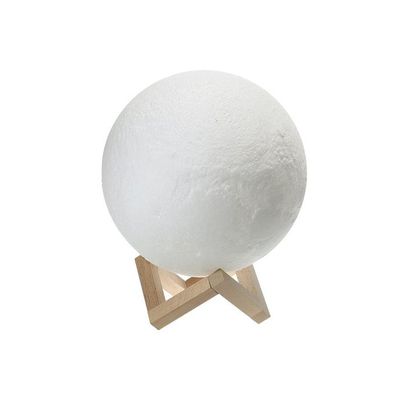 3D Printing Moon LED Night Lamp With Wooden Stand And Remote Control White 20Cm