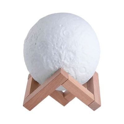 3D USB LED Moon Lamp With Stand White/Beige 16cm