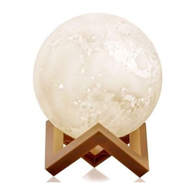 3D USB LED Moon Lamp With Stand White/Beige/Grey 18cm