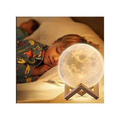 3D USB LED Moon Lamp With Stand White/Beige/Grey 18cm