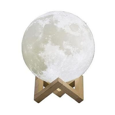 3D USB LED Moon Lamp With Stand White/Beige 17cm