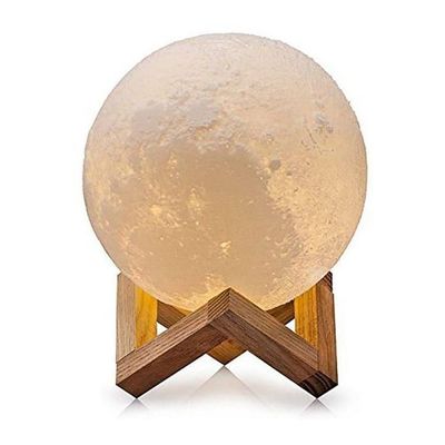 3D USB LED Moon Lamp With Stand White/Beige 17cm