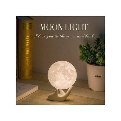 3D USB LED Moon Lamp With Stand White/Beige 10cm