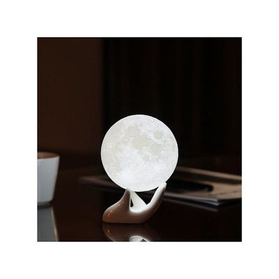 3D USB LED Moon Lamp With Stand White/Beige 10cm