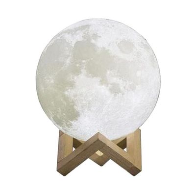 3D USB LED Moon Lamp With Stand White/Grey/Beige 15cm