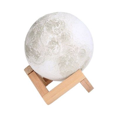 3D USB LED Moon Lamp With Stand White/Beige/Grey 13cm