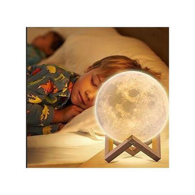3D USB LED Moon Lamp With Stand White/Brown 17cm
