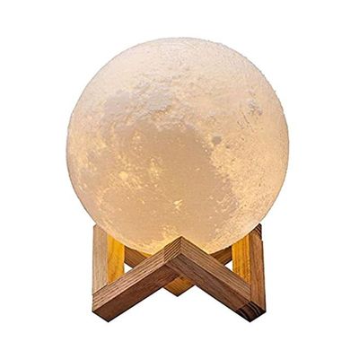 3D USB LED Moon Lamp With Stand Beige 21cm