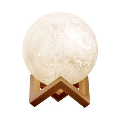 3D USB LED Moon Lamp With Stand White/Brown 13cm