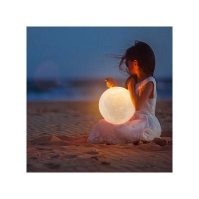 3D USB LED Moon Lamp With Stand And Cable Beige/Brown 17cm