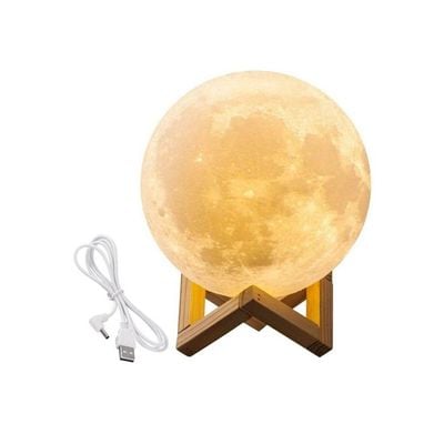 3D USB LED Moon Lamp With Stand And Cable Beige/Brown 17cm