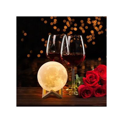 3D USB LED Moon Lamp With Stand And Cable Beige/Brown 17cm