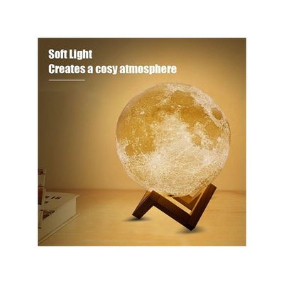 3D Printing Touching Moon 2 Colour Night Lamp With Wooden Stand White 16x13.5x13.5Cm