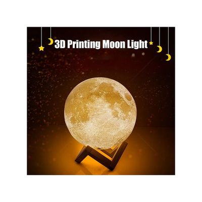 3D Printing Touching Moon 2 Colour Night Lamp With Wooden Stand White 17.5x15.5x15.5Cm