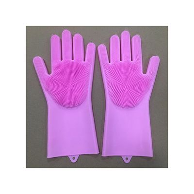 Silicone Dishwashing Gloves With Scrubber Pink 35.7x16.5x2centimeter