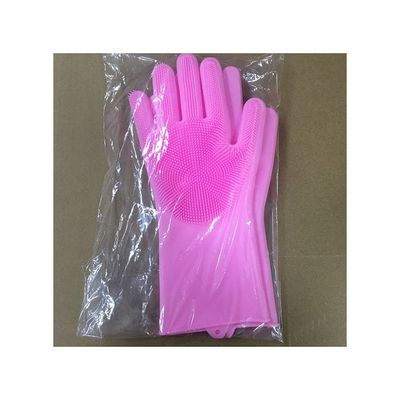 Silicone Dishwashing Gloves With Scrubber Pink 35.7x16.5x2centimeter