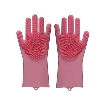 Magic Silicone Dish Washing Gloves Pink 13x5inch