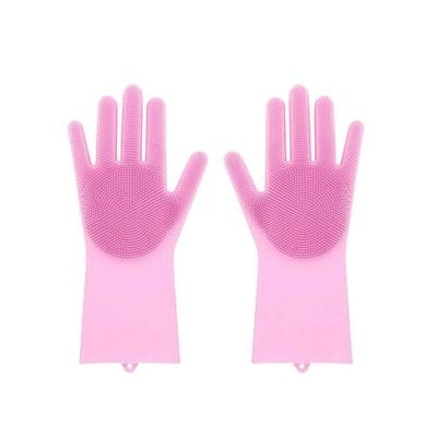 Reusable Silicone Washing Gloves Pink