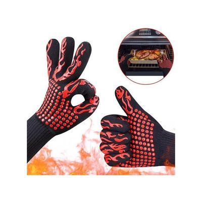 BBQ Grilling Cooking Gloves Red/Black 33x13centimeter