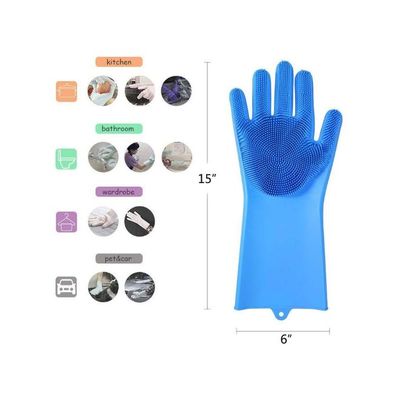 Pair Of Dishwashing Silicone Gloves Blue