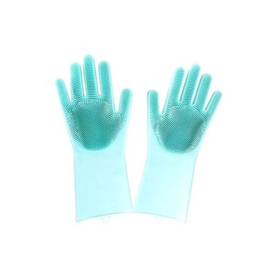 Silicon Dishes Cleaning Gloves Blue 30.5x16centimeter