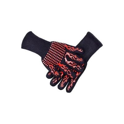 1 Pair Oven Mitts BBQ Grilling Cooking Gloves Black/Red 33x13x1cm
