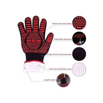 Heat-Resistant Grill Gloves Black/Red 30 x 12centimeter