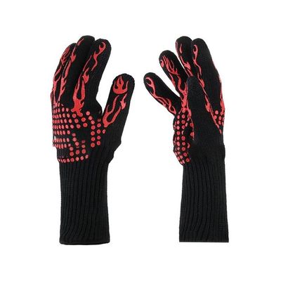 Heat-Resistant Grill Gloves Black/Red 30 x 12centimeter