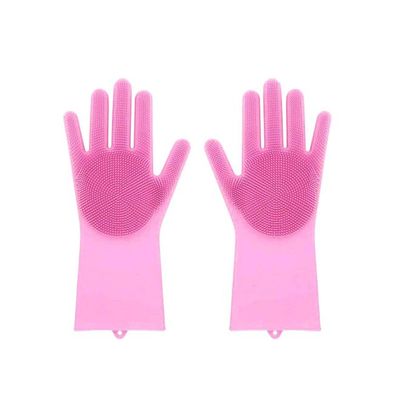 Reusable Silicone Washing Gloves Pink