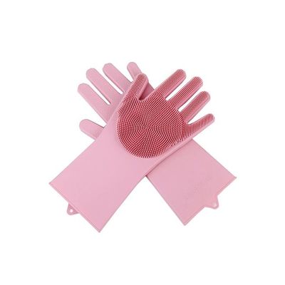 Dishwashing Gloves With Sponge Scrubbers Pink 35.7 x 16.5centimeter