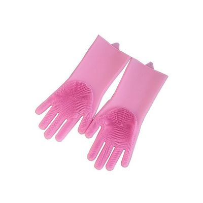 Dishwashing Gloves With Sponge Scrubbers Rose Pink 35.7 x 16.5centimeter