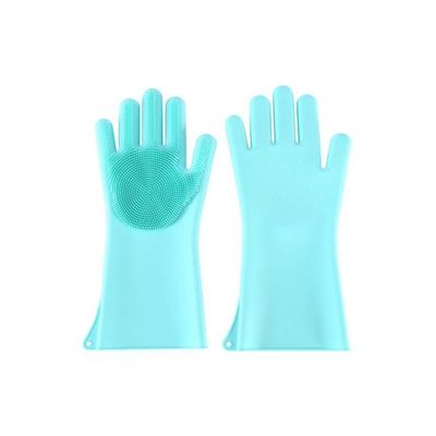 Silicone Dishwashing Gloves Blue 33.5x15.5centimeter