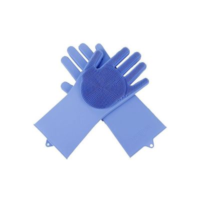 Dishwashing Gloves With Sponge Scrubbers Blue 35.7 x 16.5centimeter