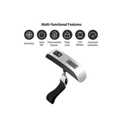 Digital Hanging Luggage Scale Silver/Black 50kg