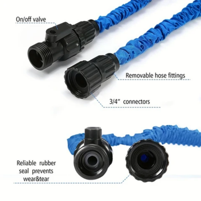 3-Piece Water Hose Pipe With Nozzle And Connector Blue/Black 175feet