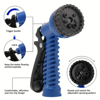 3-Piece Water Hose Pipe With Nozzle And Connector Blue/Black 175feet