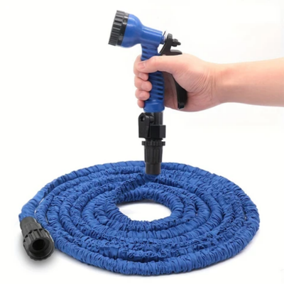 3-Piece Water Hose Pipe With Nozzle And Connector Blue/Black 175feet