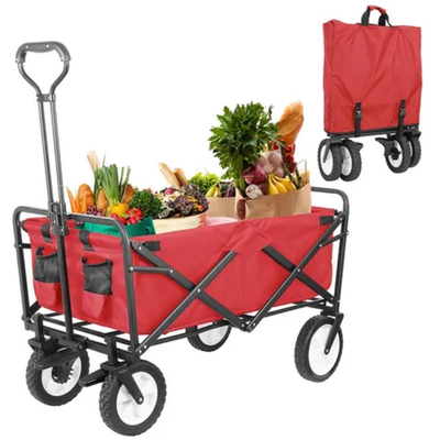 Multi-Functional Folding Shopping Cart Trolley Red/Black 90x60x50cm