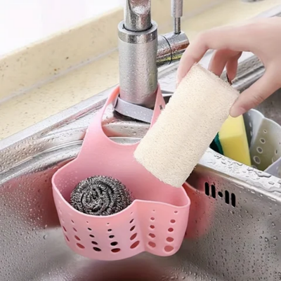 Sink Drain Storage Hanging Basket Pink/Beige 12x5x25centimeter