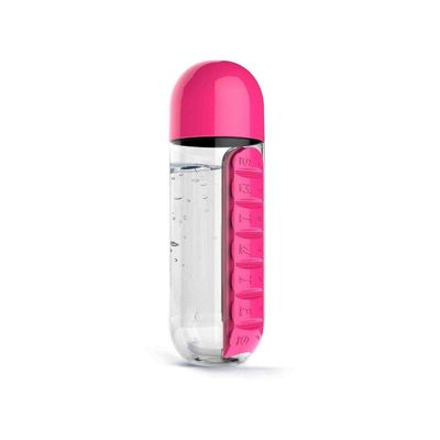 Water Bottle With Built-In Pill Box Pink 600ml