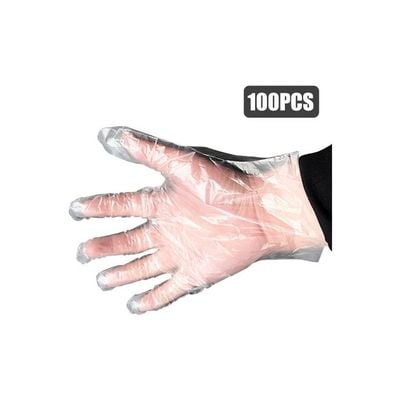 Pack Of 100 Disposable Plastic Gloves Clear 26x2x16centimeter