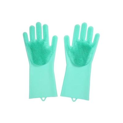 2-Piece Silicone Scrubbing Gloves Set Green