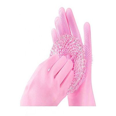 2-Piece Silicone Scrubbing Gloves Set Pink