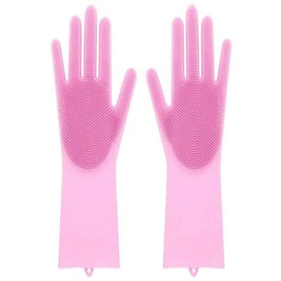 2-Piece Silicone Scrubbing Gloves Set Pink