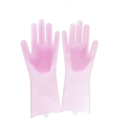 2-Piece Silicone Scrubbing Gloves Set Pink