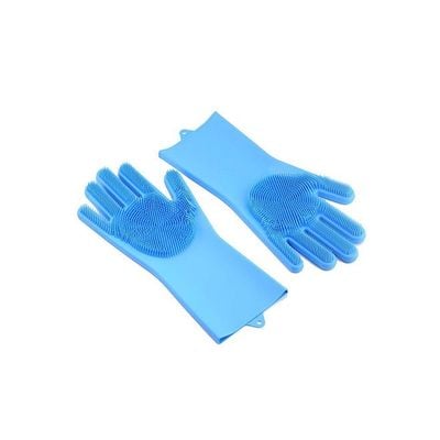 Magic Silicone Gloves With Wash Scrubber Light Blue 240g