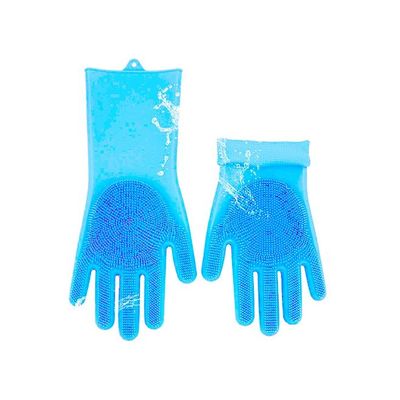 Magic Silicone Gloves With Wash Scrubber Light Blue 240g